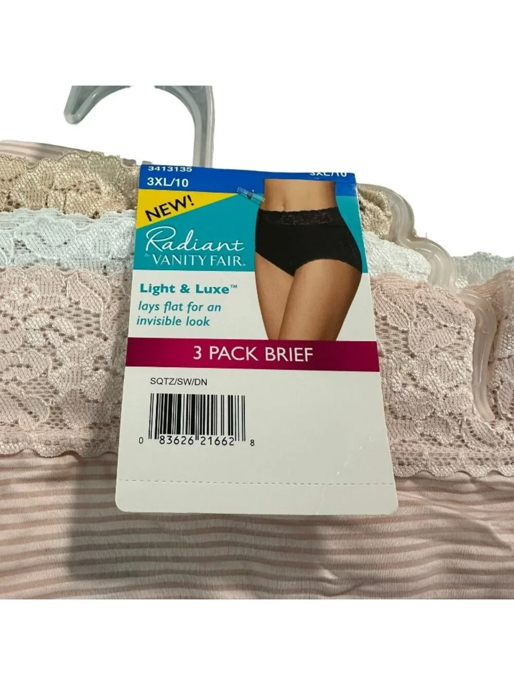 Vanity Fair Radiant Light Luxe Brief Underwear Stretch Lace Waistband 3-Pack 3XL